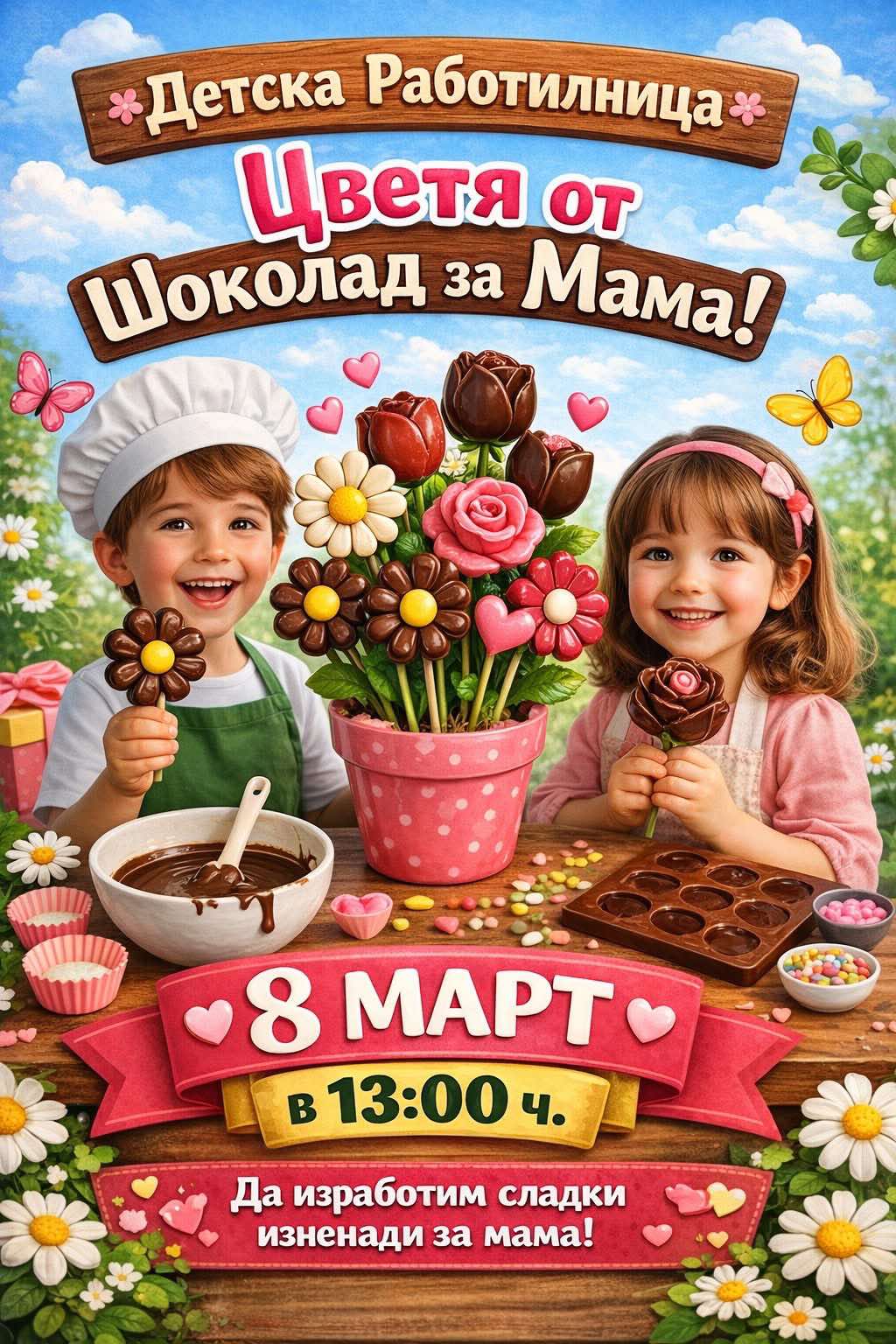 Детска работилница Цветя от шоколад за мама